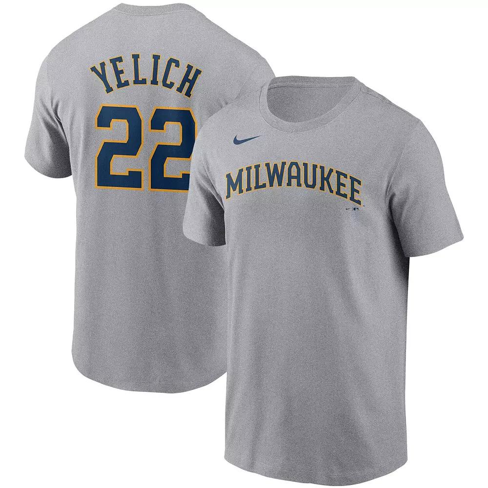 Men's Nike Christian Yelich Gray Milwaukee Brewers Name & Number T-Shirt,  Product Image