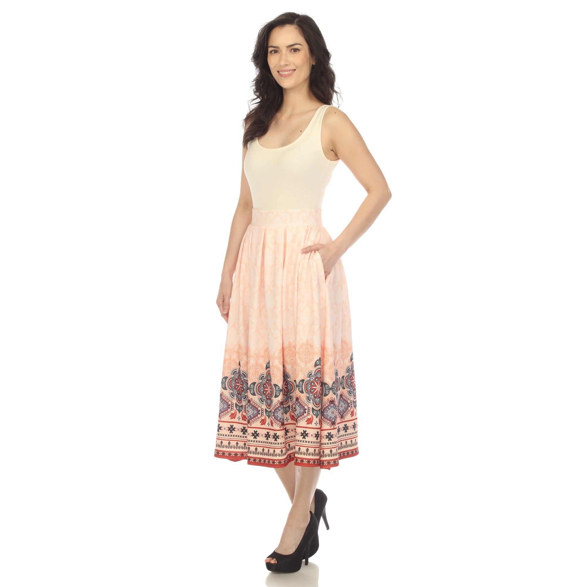 Orange Pleated Skirt with Border Prints Product Image