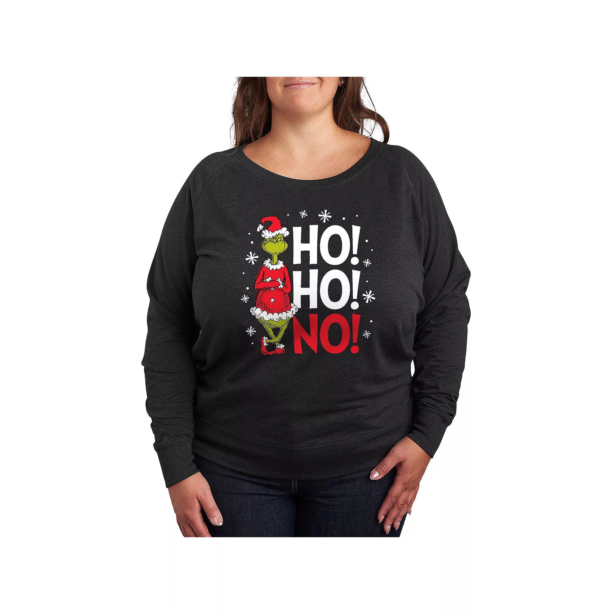 Plus Size Dr. Seuss The Grinch Ho Ho No French Terry Long Sleeve Tee, Women's, Size: 4XL, Heather Grey Product Image