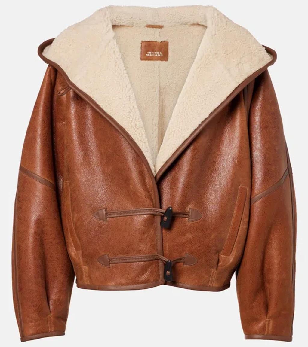 ISABEL MARANT Amiel Leather-trimmed Shearling Hooded Jacket In Brown Product Image