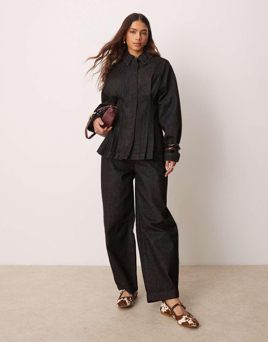 ASOS DESIGN cinched shirt in black - part of a set Product Image