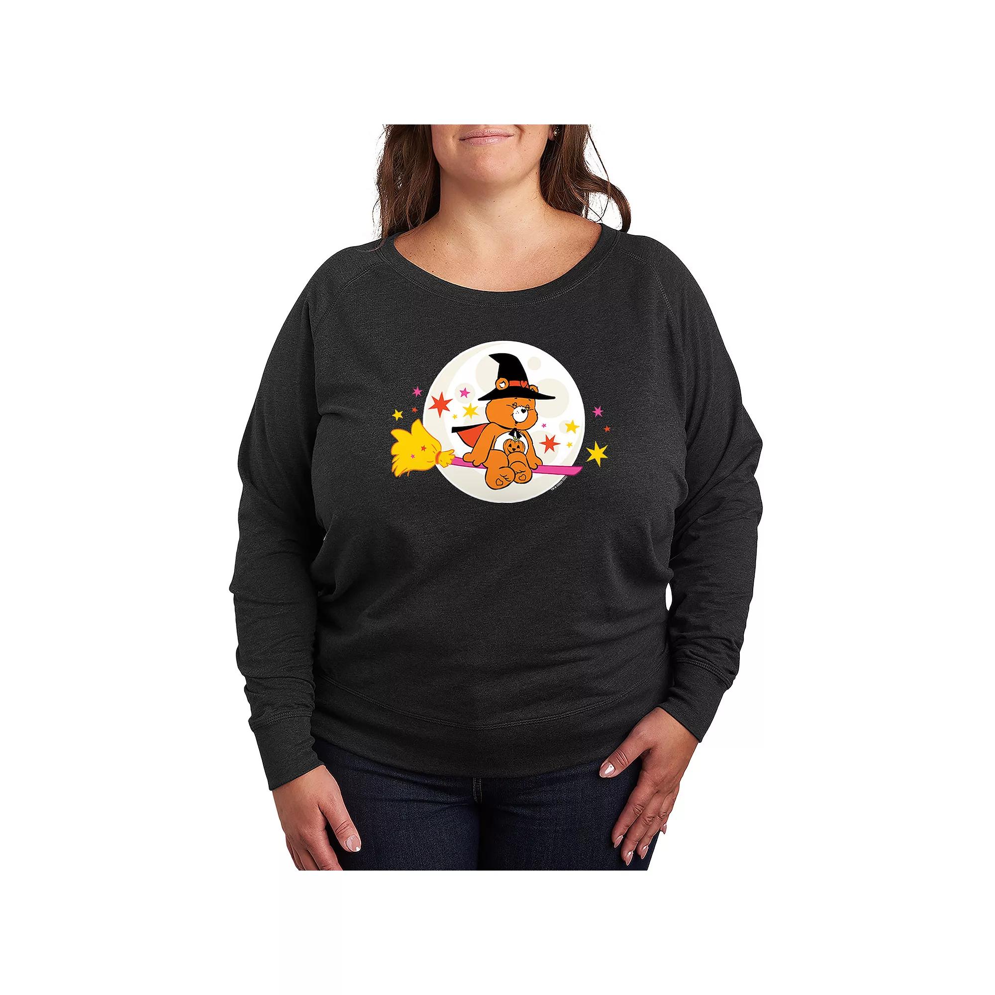 Plus Size Care Bears Halloween Witch French Terry Long Sleeve Tee, Womens Grey Dark Red Product Image