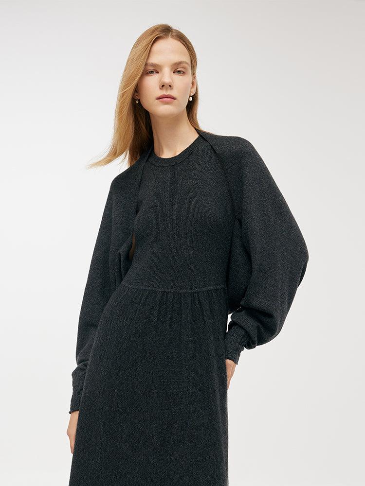 Wool Blend Multi-purpose Scarf And Sleeveless Knitted Midi Dress Two-P Product Image