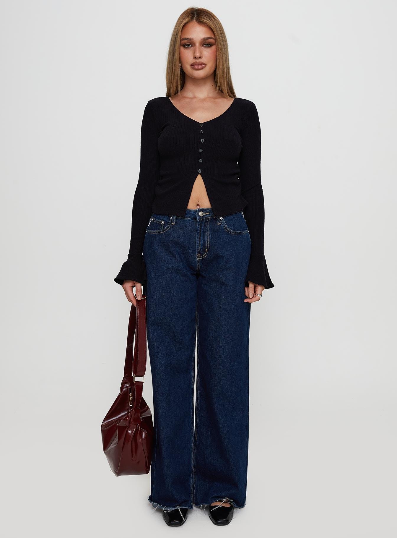 Take My Time Long Sleeve Top Black Product Image