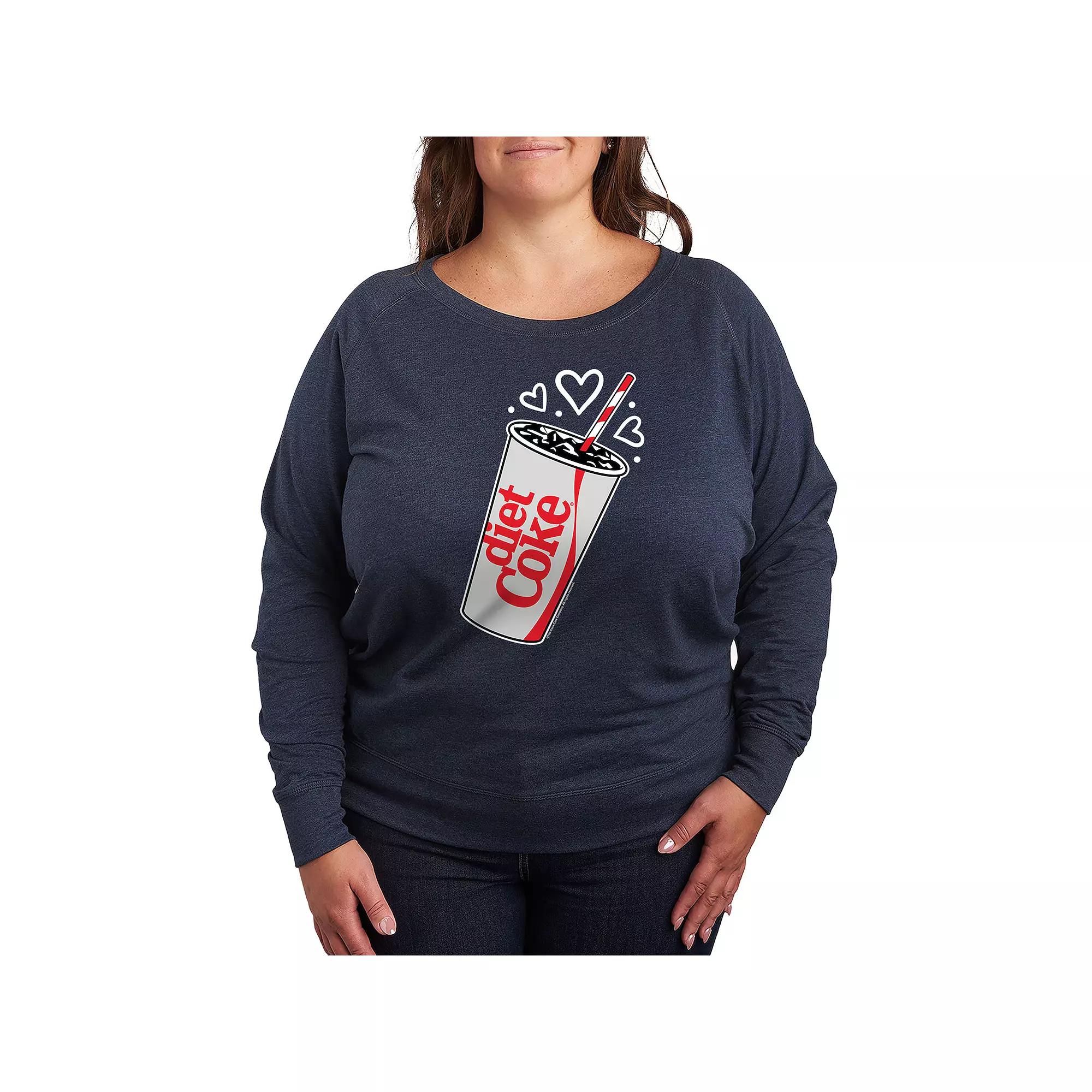 Plus Size Diet Coke Heart Bubbles French Terry Long Sleeve Tee, Women's, Size: 2XL, Grey Indigo Product Image