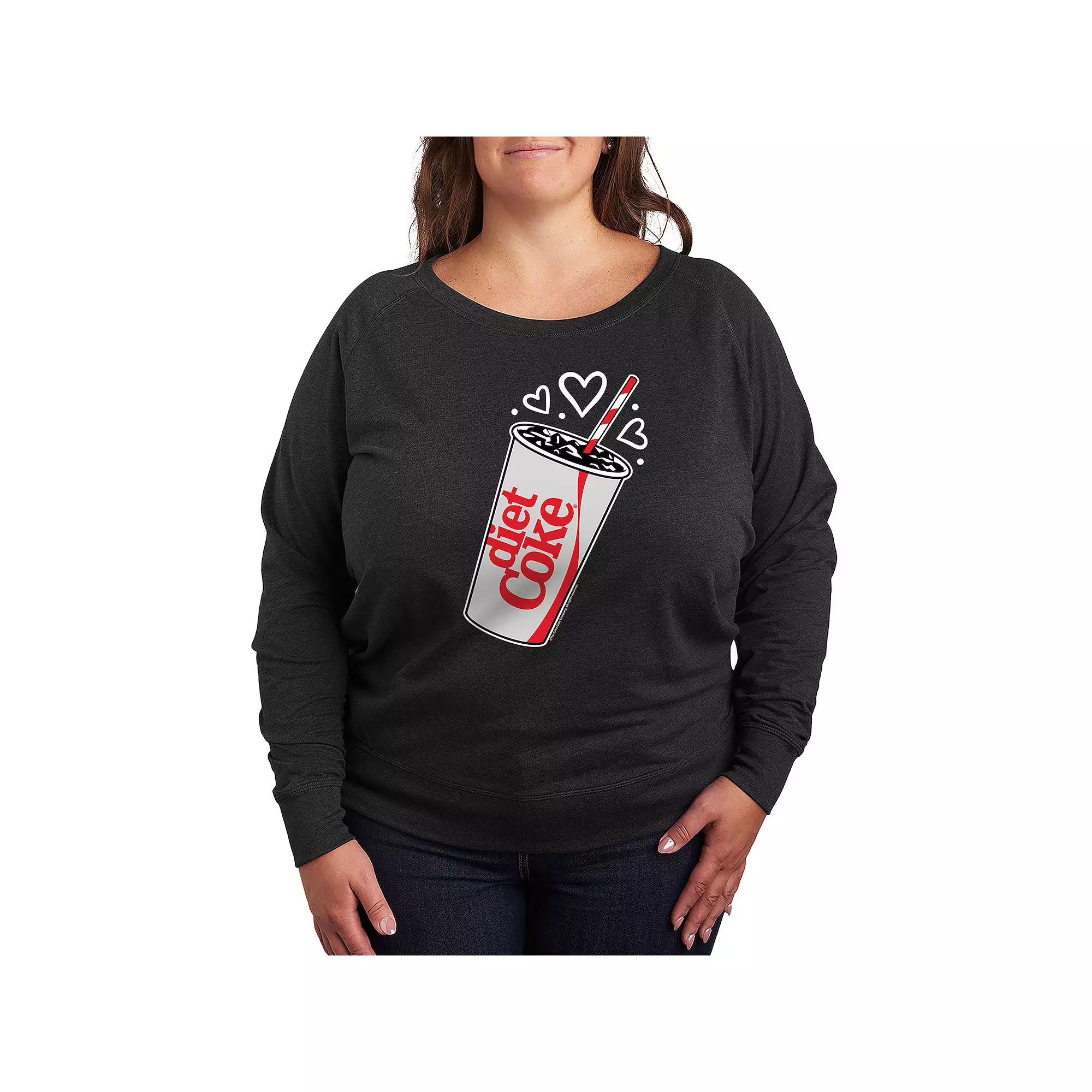 Plus Size Diet Coke Heart Bubbles French Terry Long Sleeve Tee, Women's, Size: 2XL, Grey Indigo Product Image