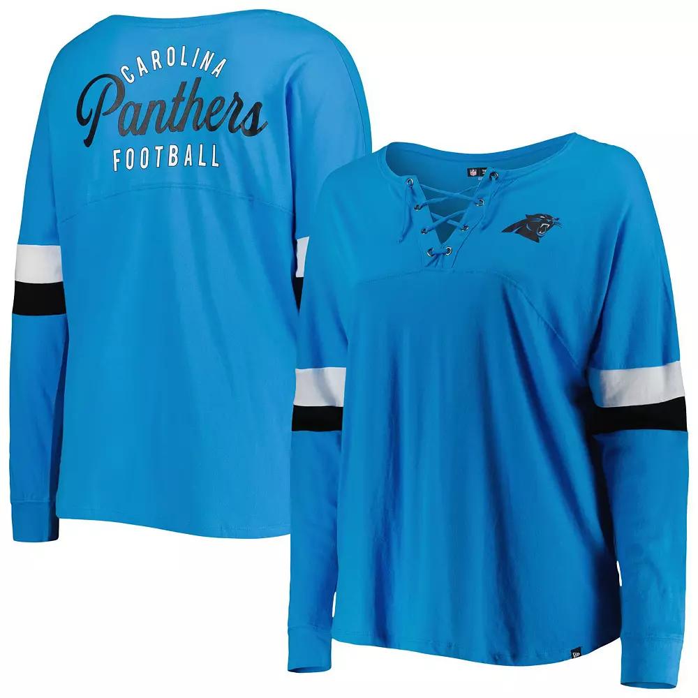 Women's New Era Blue Carolina Panthers Plus Size Athletic Varsity Lace-Up V-Neck Long Sleeve T-Shirt, Size: 3XL Product Image