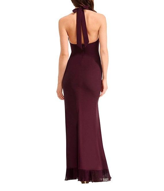 Dress the Population Kathleen Halter Neck Sleeveless Pleated Ruffle Crepe Gown Product Image