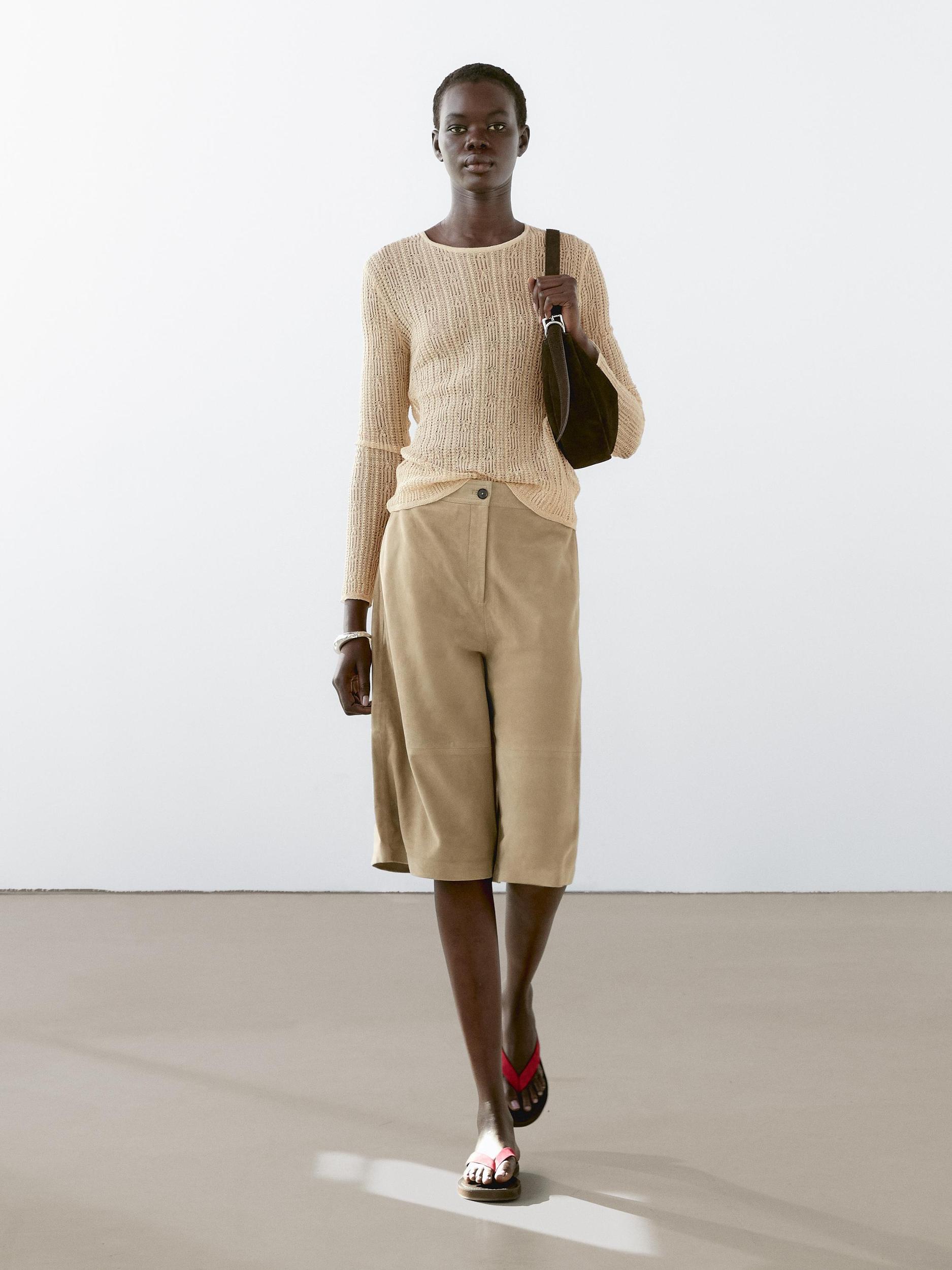 Long sleeve T-shirt with openwork fabric Product Image