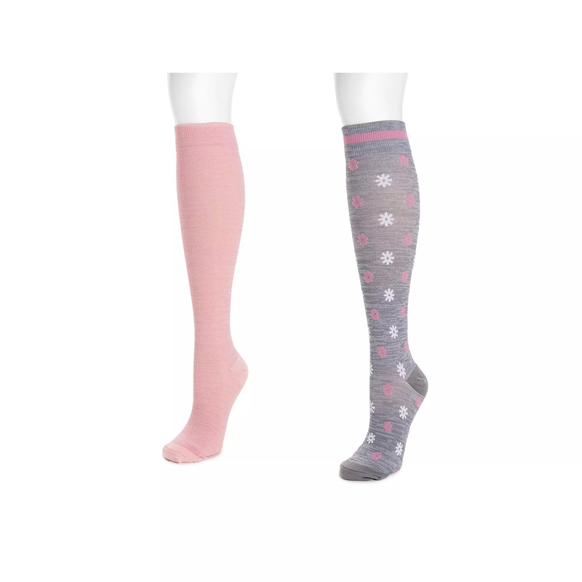 Women's MUK LUKS Nylon Compression Socks 2-Pack, Gray Pink Product Image