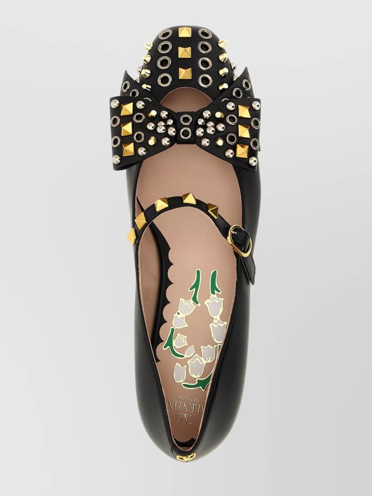 VALENTINO GARAVANI Mary-jane Bowow Ballerina In Kidskin With Studs Woman Black 35 In Multi Product Image