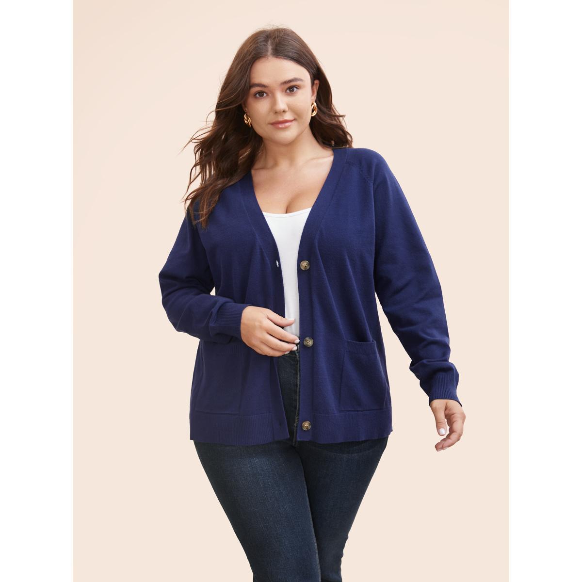 Plus Size Supersoft Essentials Patched Pocket Raglan Sleeve Cardigan Midnight Women Casual Loose Long Sleeve Everyday Cardigans BloomChic 10/M Product Image