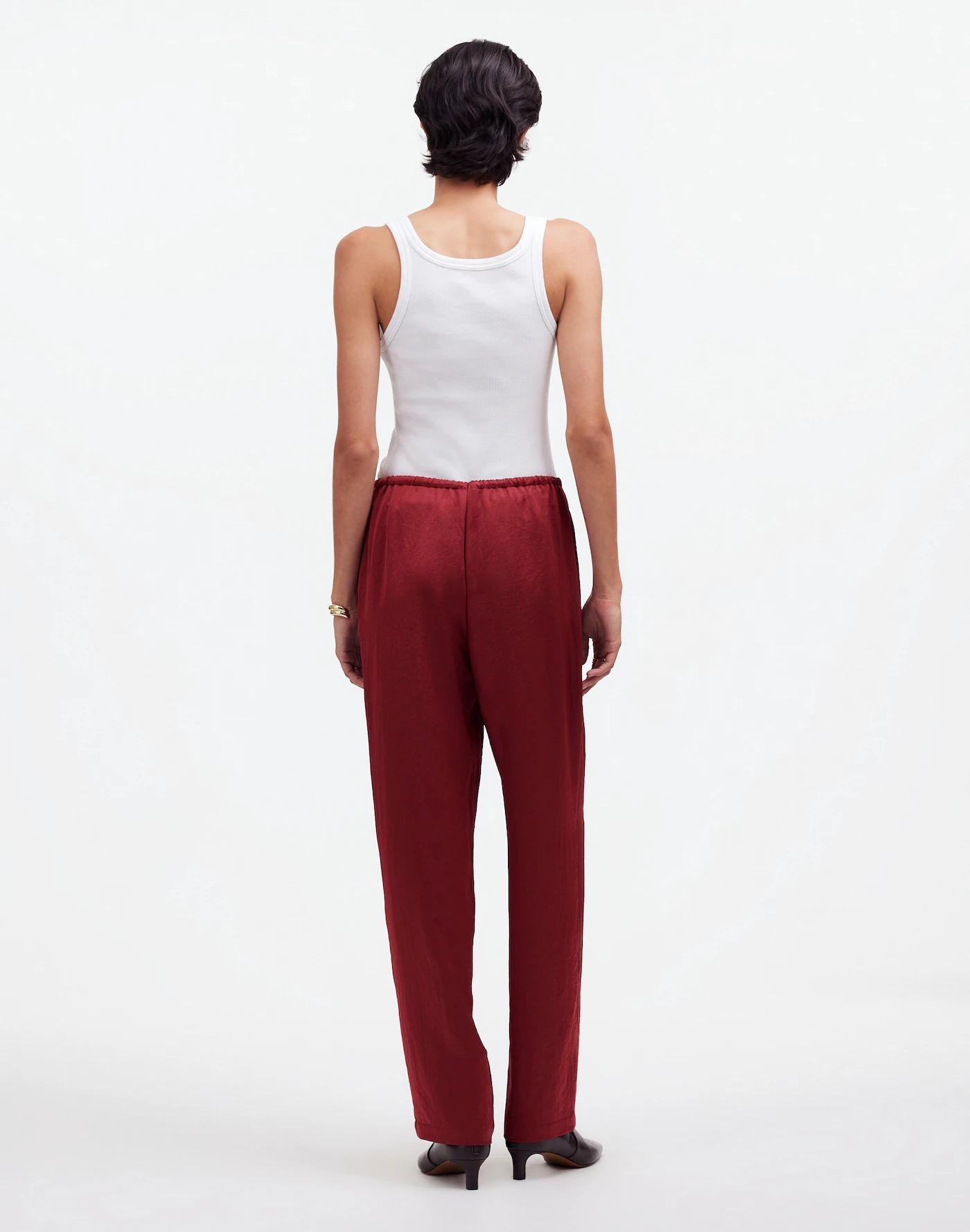 Pintucked Slim Pull-On Pants in Satin Product Image
