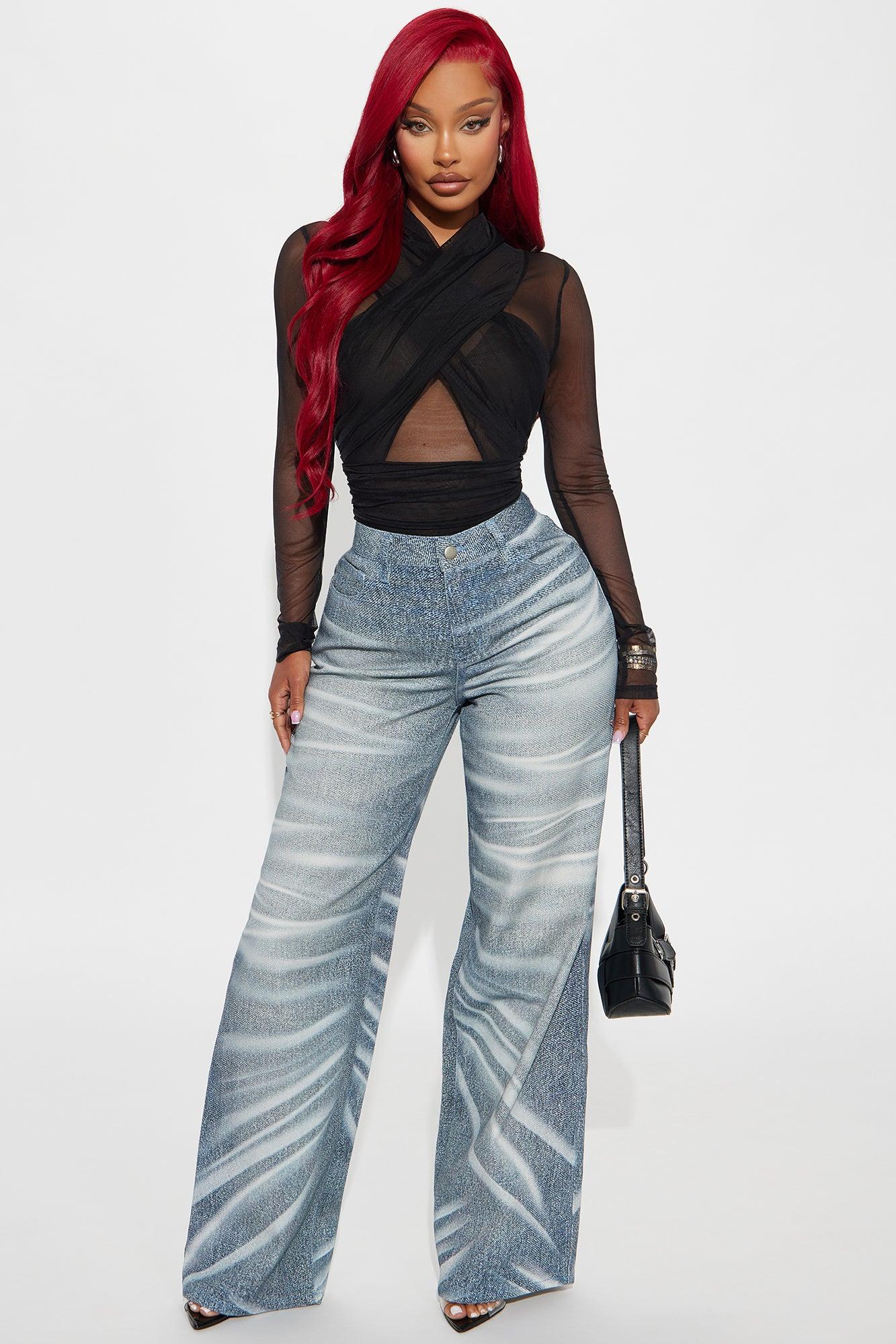 It Comes In Waves Printed Baggy Jeans - Teal/combo Product Image