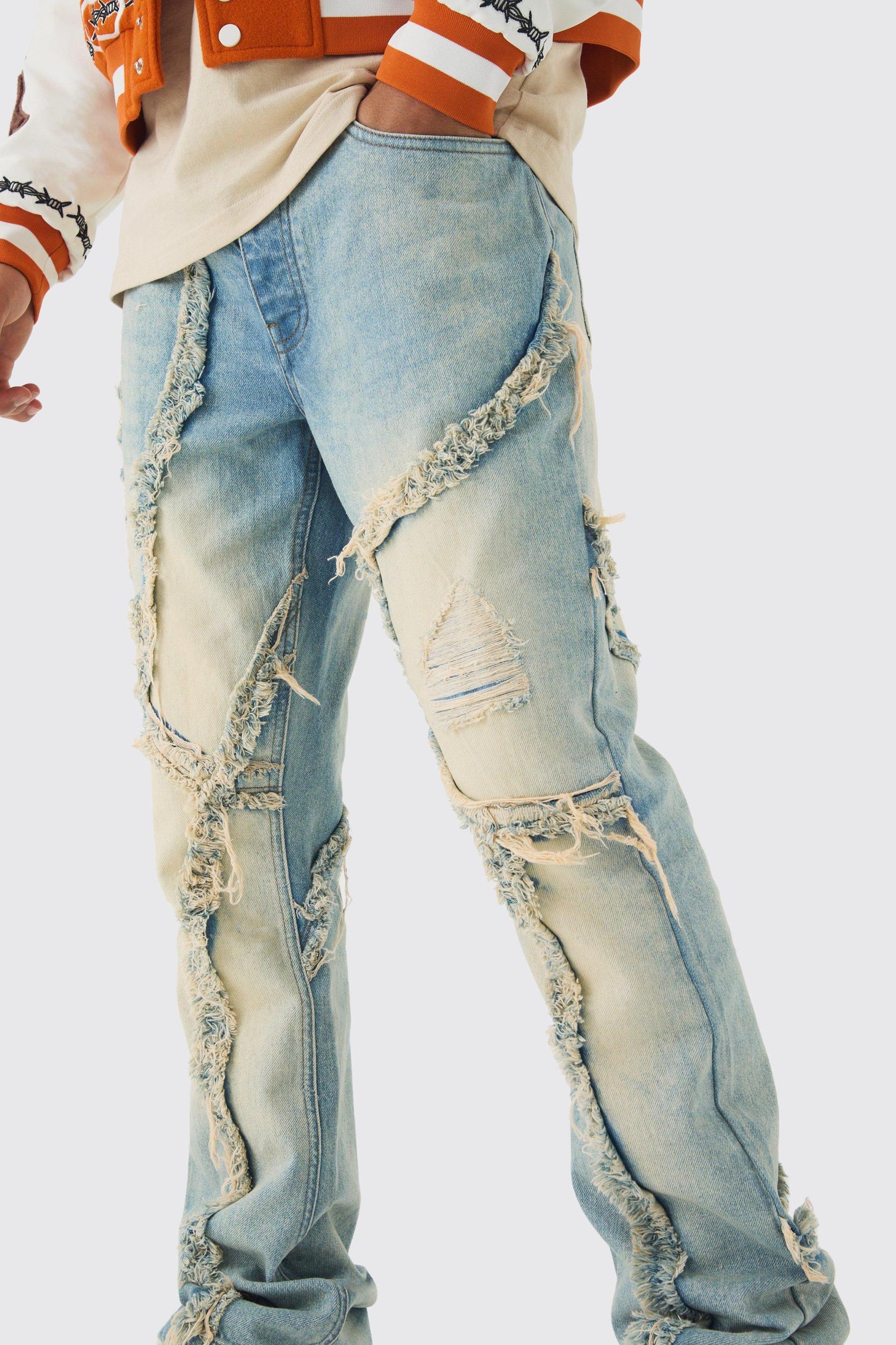 Slim Flared Patchwork Distressed Bleached Jeans | boohooMAN USA Product Image