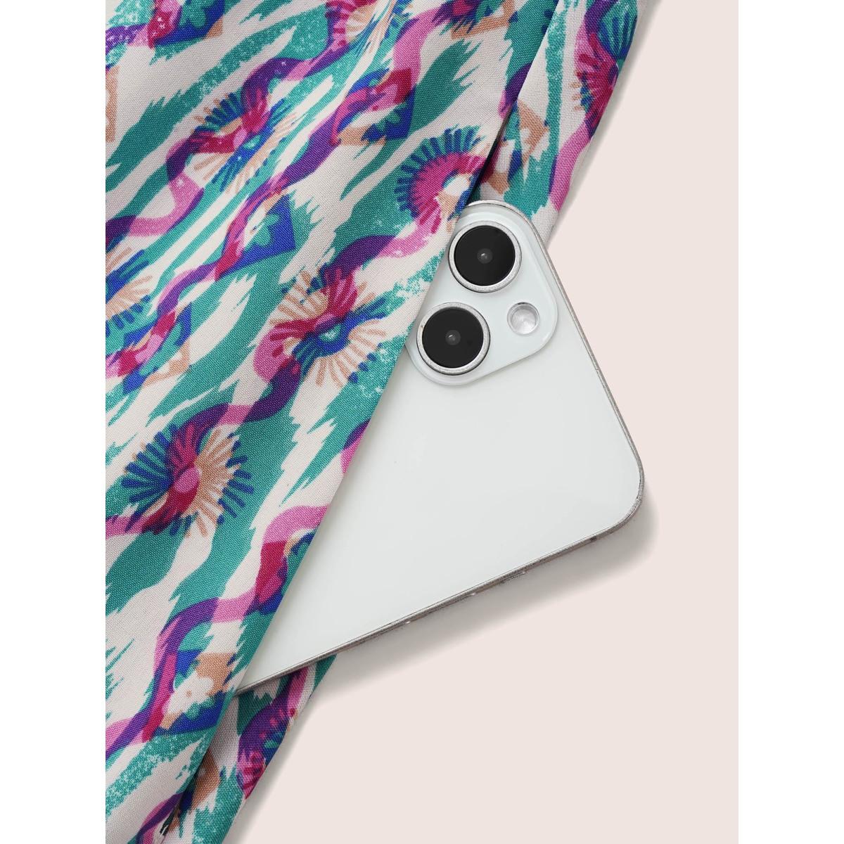 Plus Size V Neck Striped Belted Petal Sleeve Dress Turquoise Women Resort Belted V-neck Short sleeve Curvy BloomChic 12/L Product Image