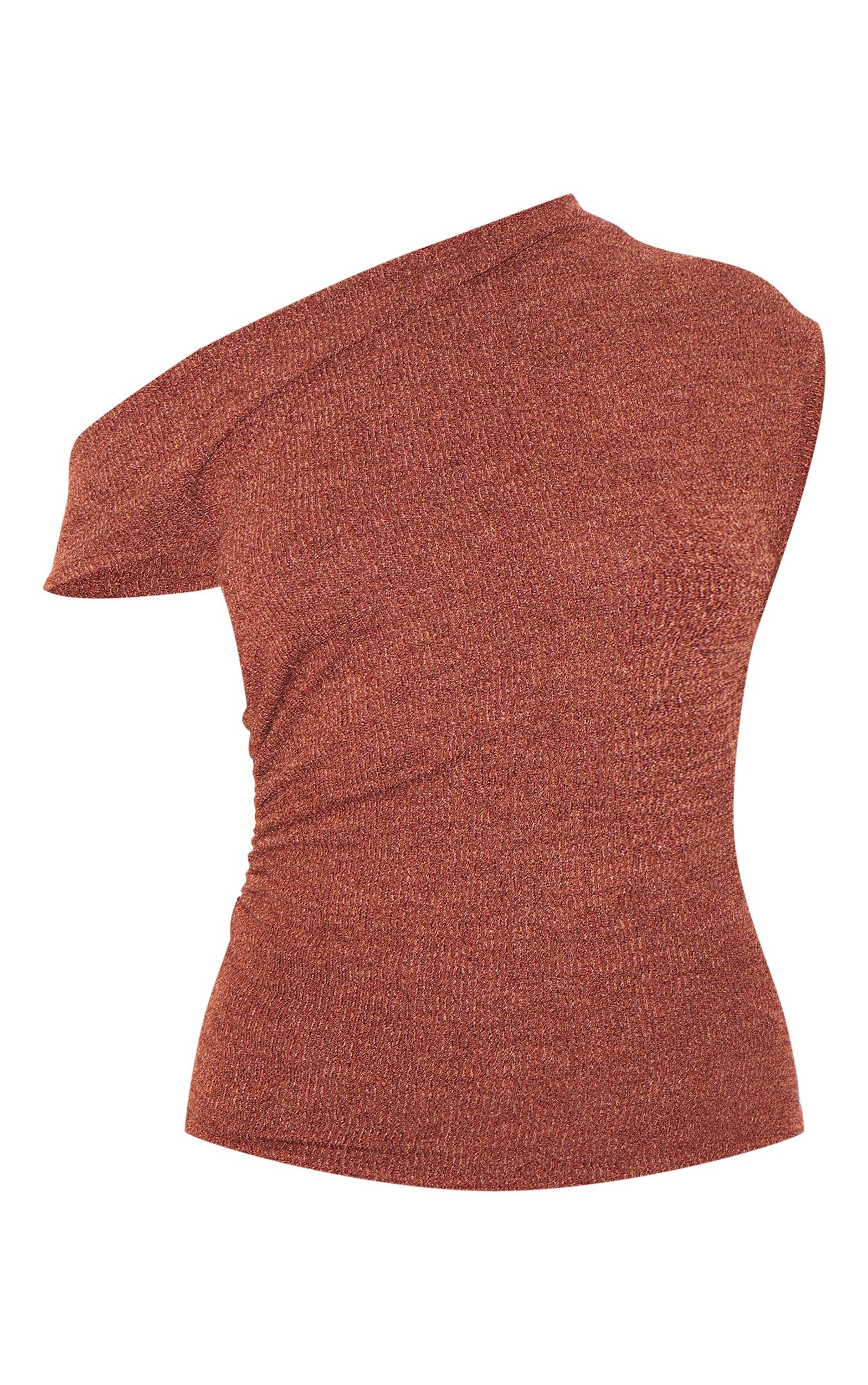  Brown Textured Ruched Asymmetric Longline Top Product Image