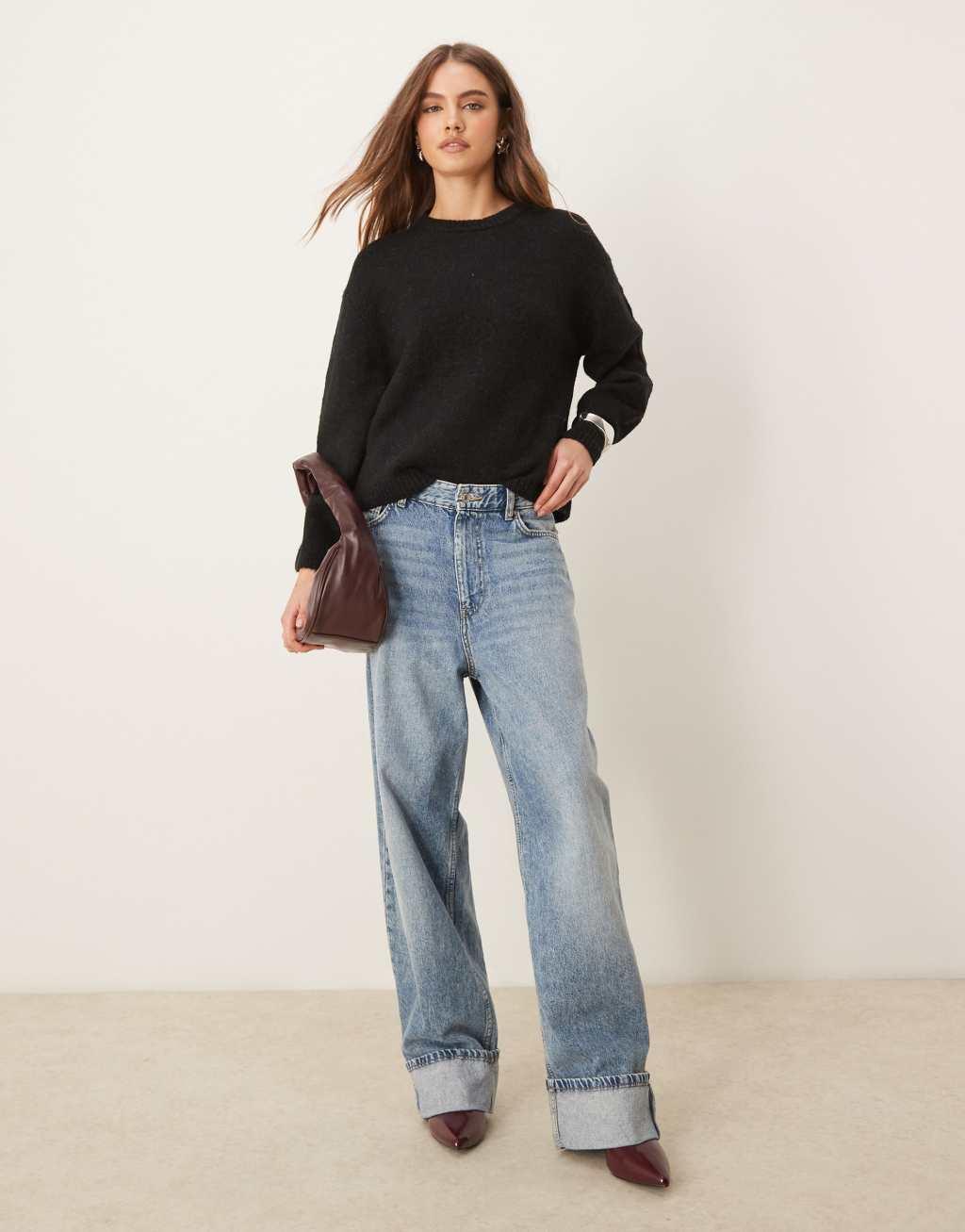 Gina Tricot soft knit sweater in black Product Image