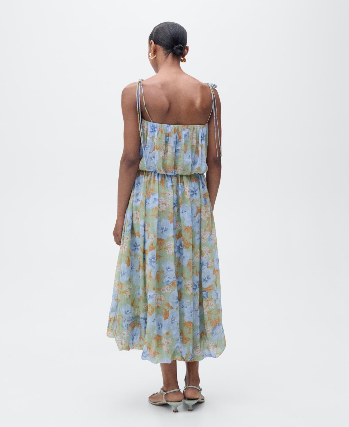Floral-print dress with gathered waist - Women | MANGO USA Product Image