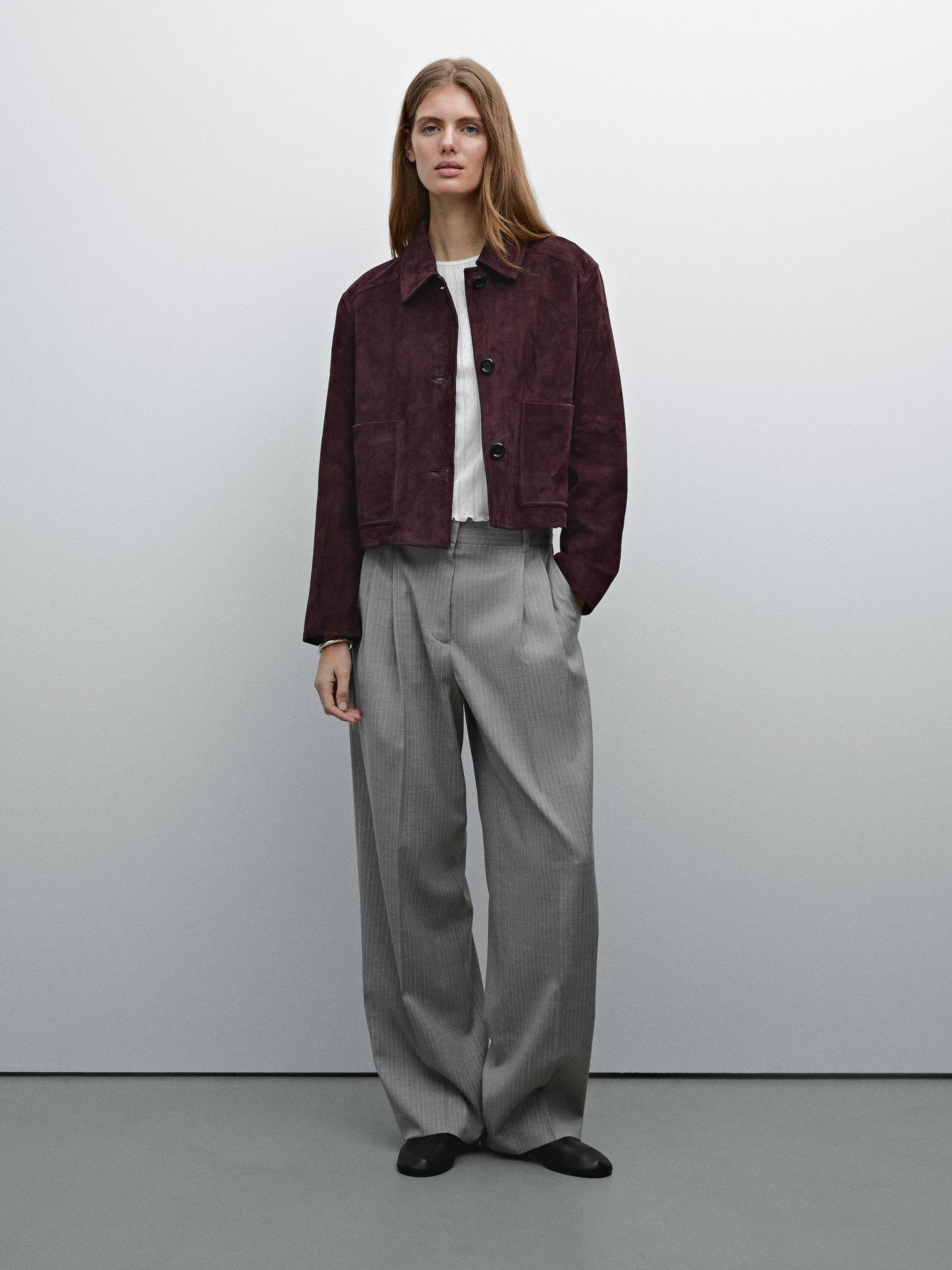 Short suede leather jacket Product Image