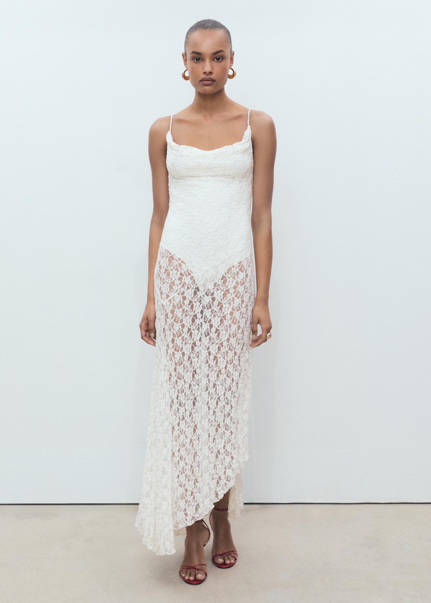Lace dress with draped neck - Women | MANGO USA Product Image
