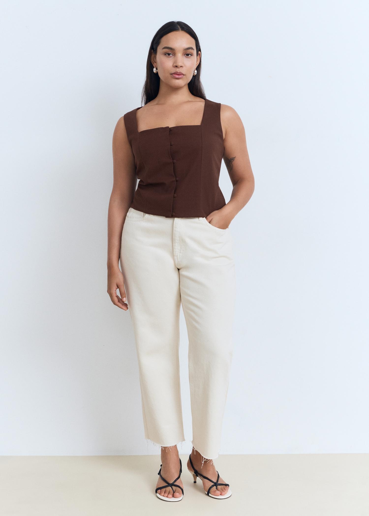 Buttons cotton top - Women | MANGO USA Product Image