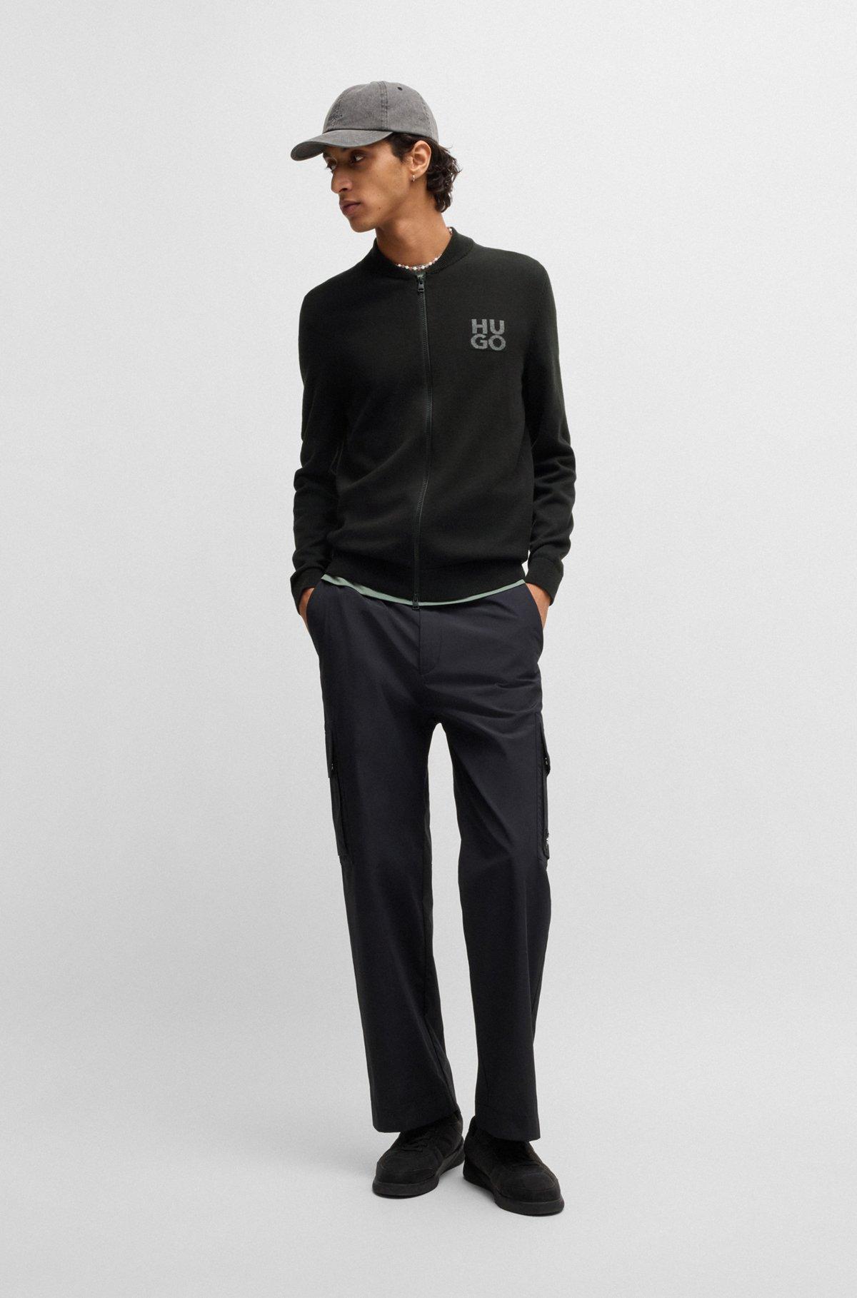 Zip-up cardigan in cotton with stacked logo Product Image