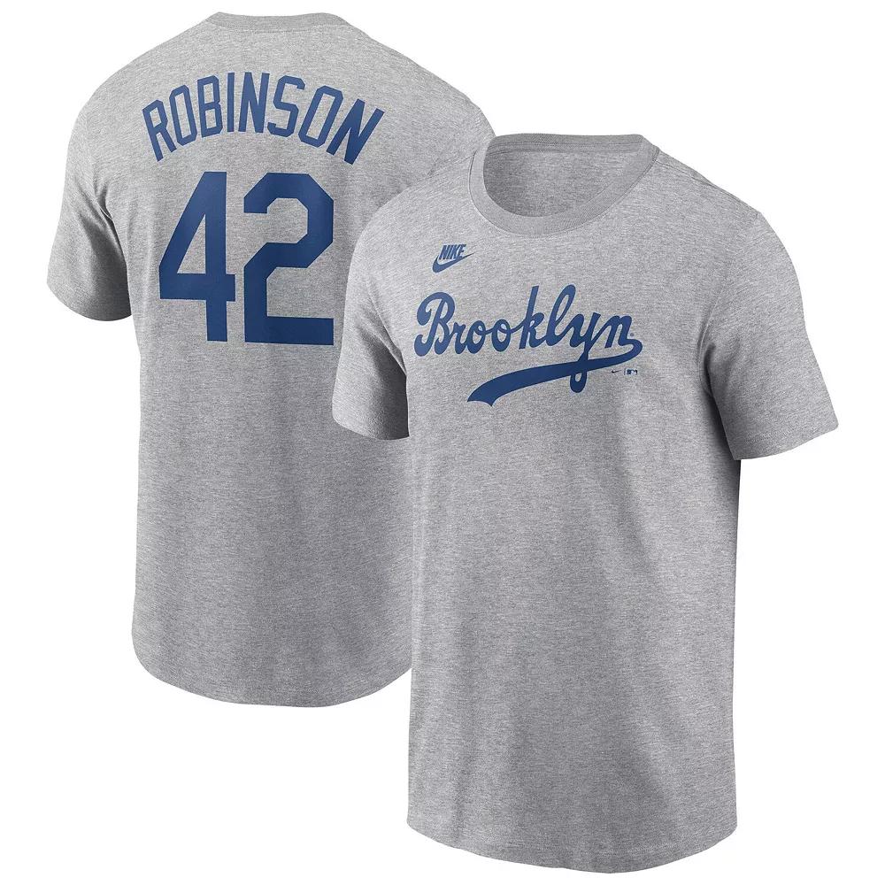 Men's Nike Jackie Robinson Heather Gray Brooklyn Dodgers Cooperstown Collection Fuse Name & Number T-Shirt,  Product Image