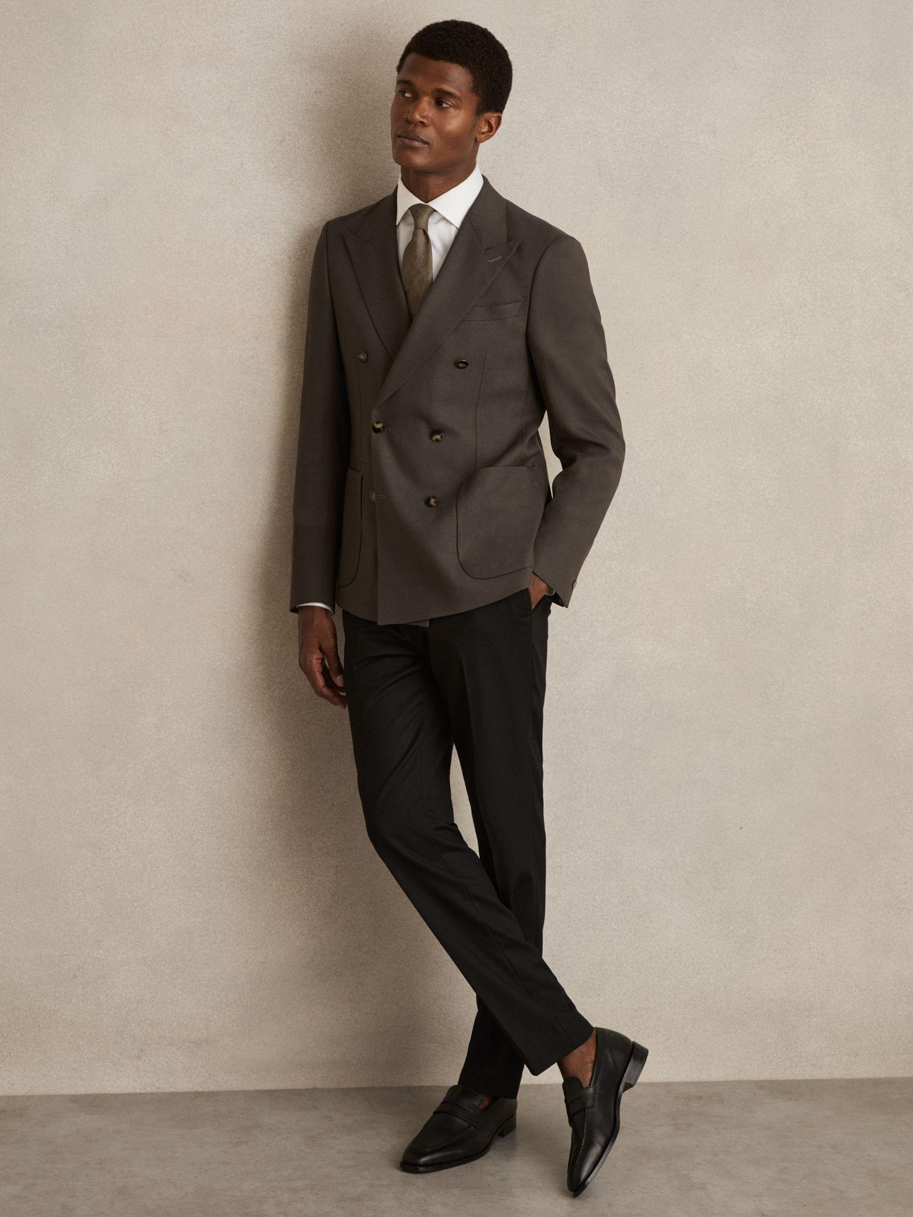 Slim Fit Double Breasted Suit Blazer in Dark Green Product Image