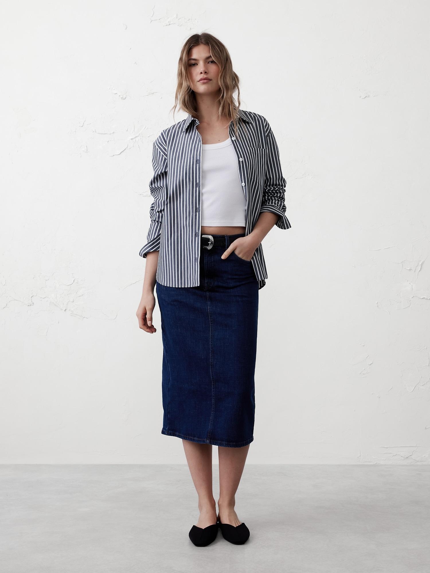 Denim Midi Pencil Skirt Product Image