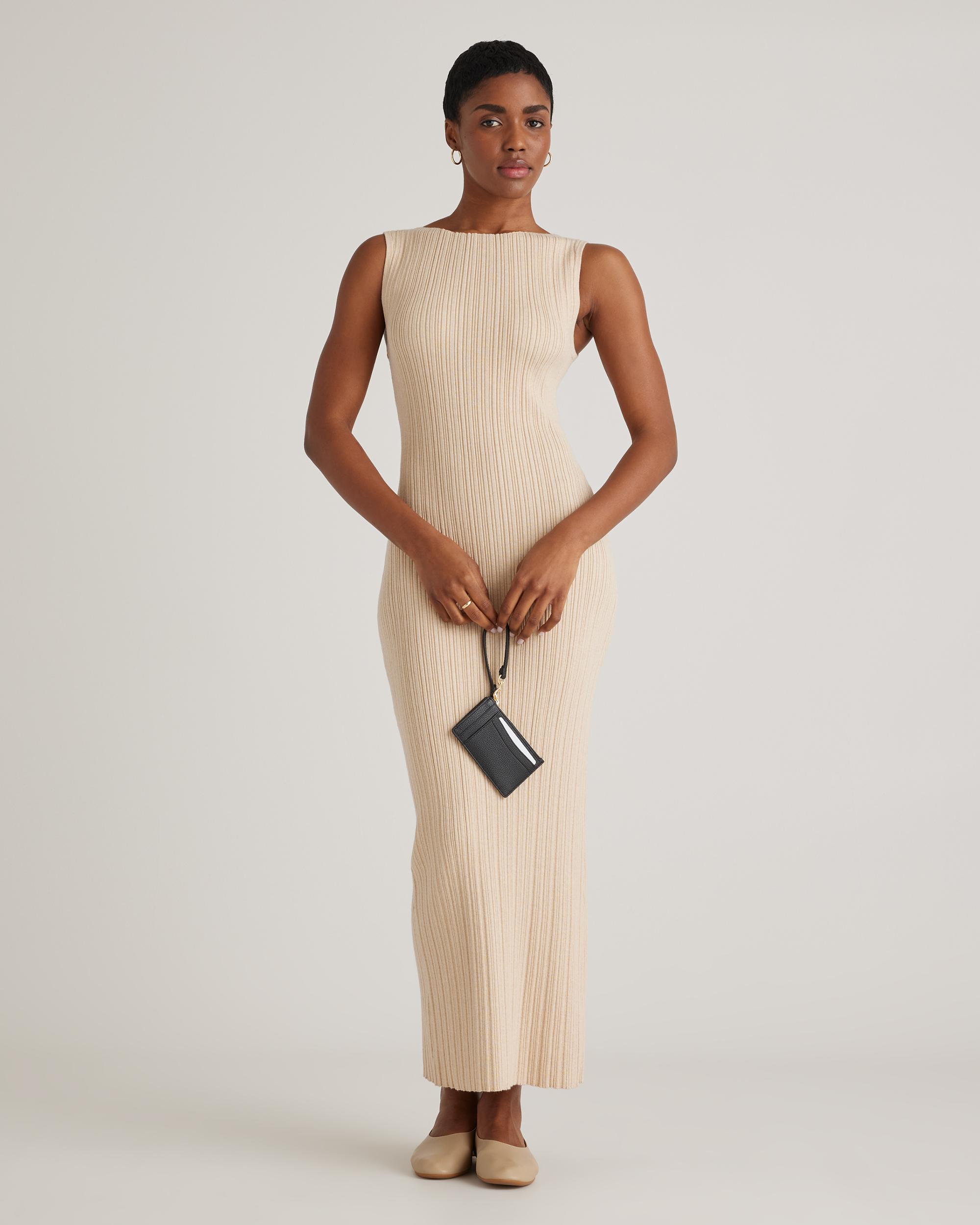 Quince | Women's Cotton Cashmere Ribbed Sleeveless Midi Dress Size XS Product Image