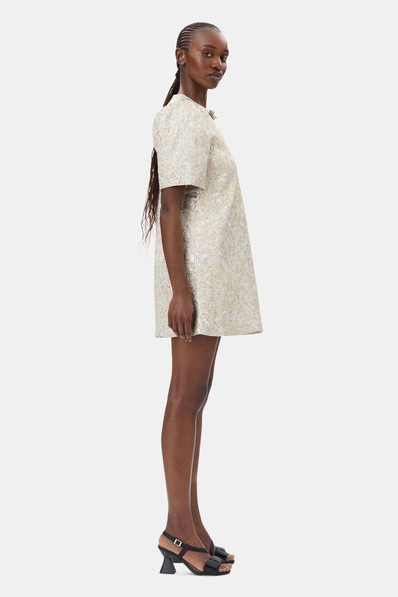 Gold and Silver Metallic A-Line Mini Dress Product Image