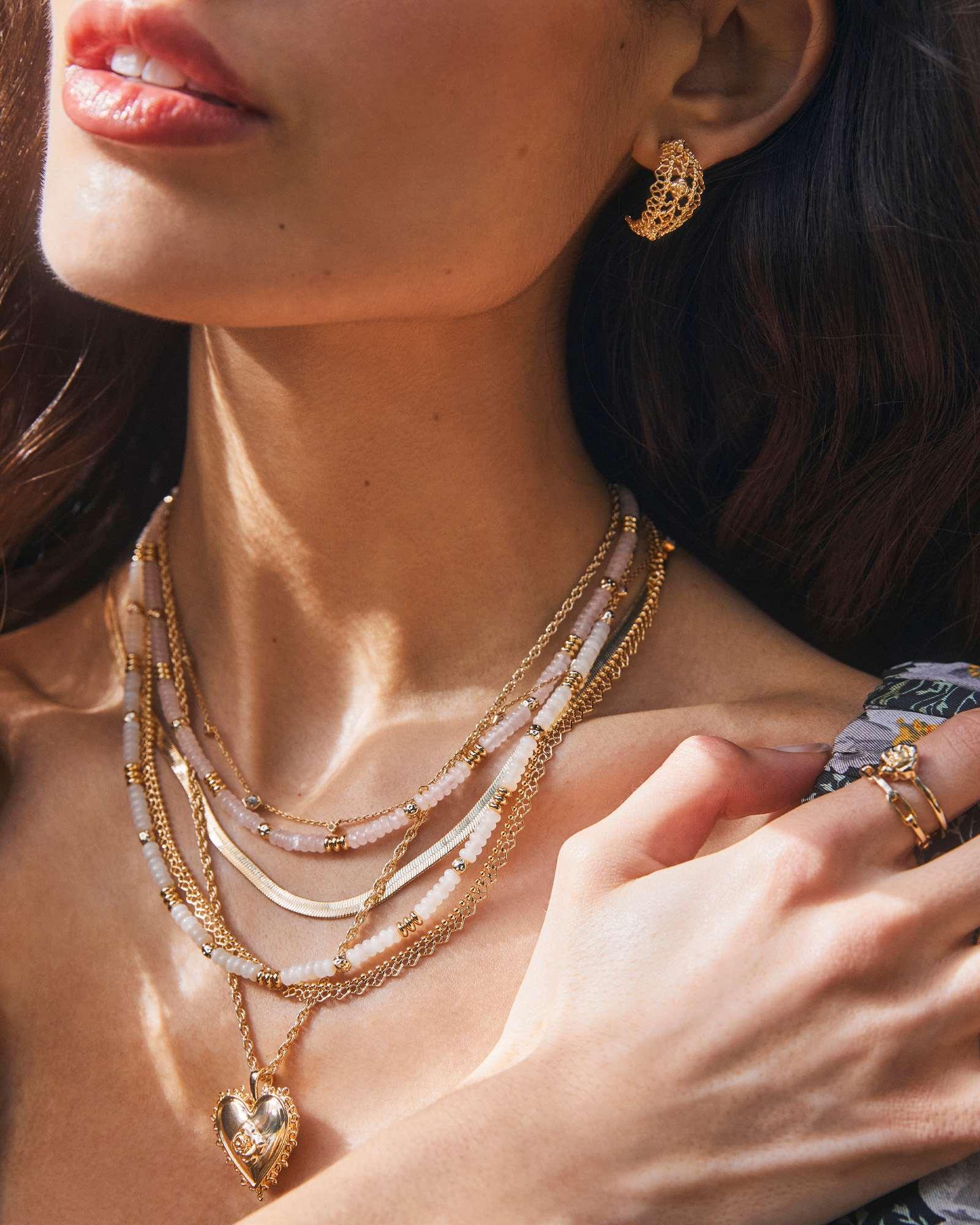 Krista Lace Gold Huggie Earrings Product Image