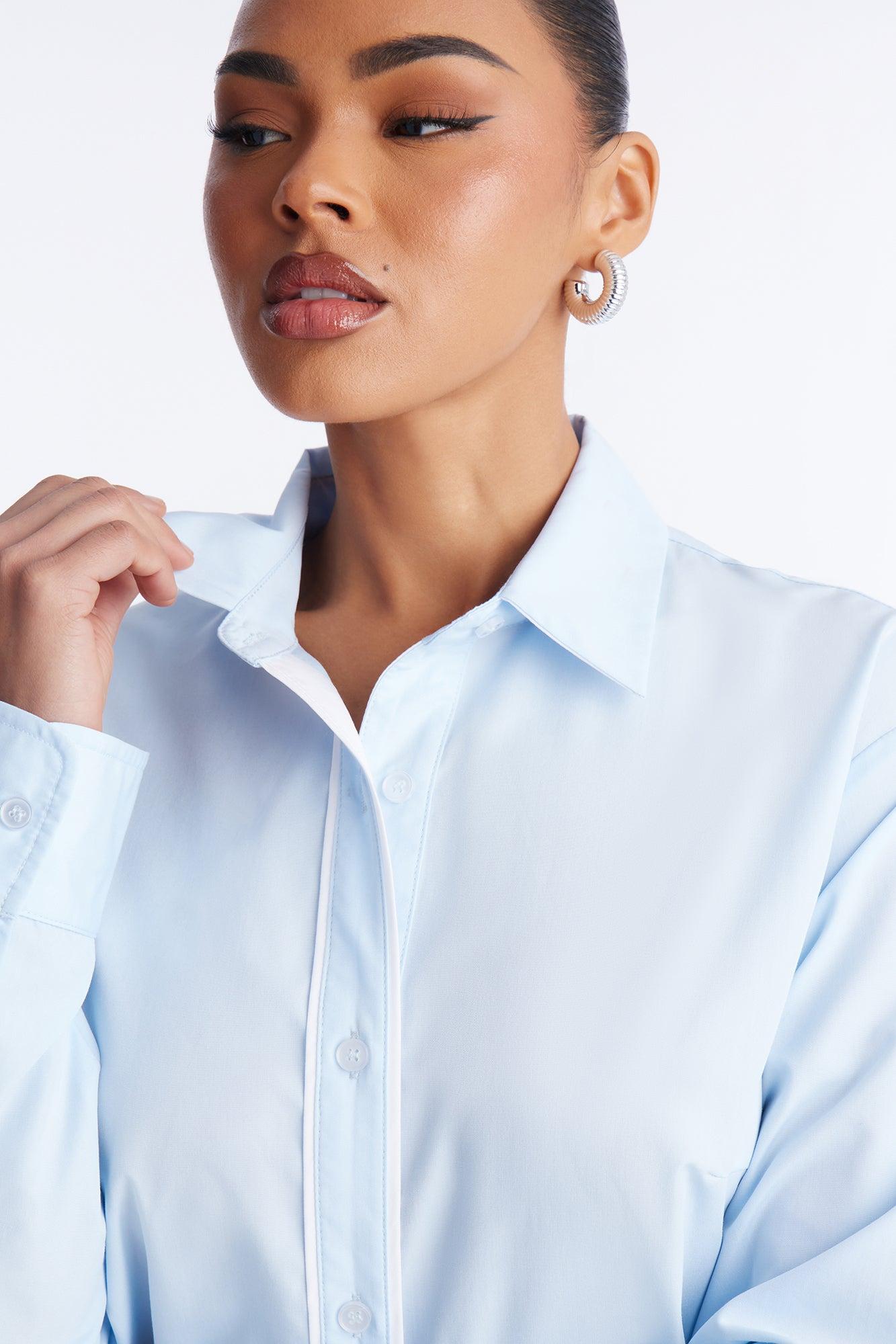 Just A Little Office Glam Poplin Shirt - Light Blue Female Product Image