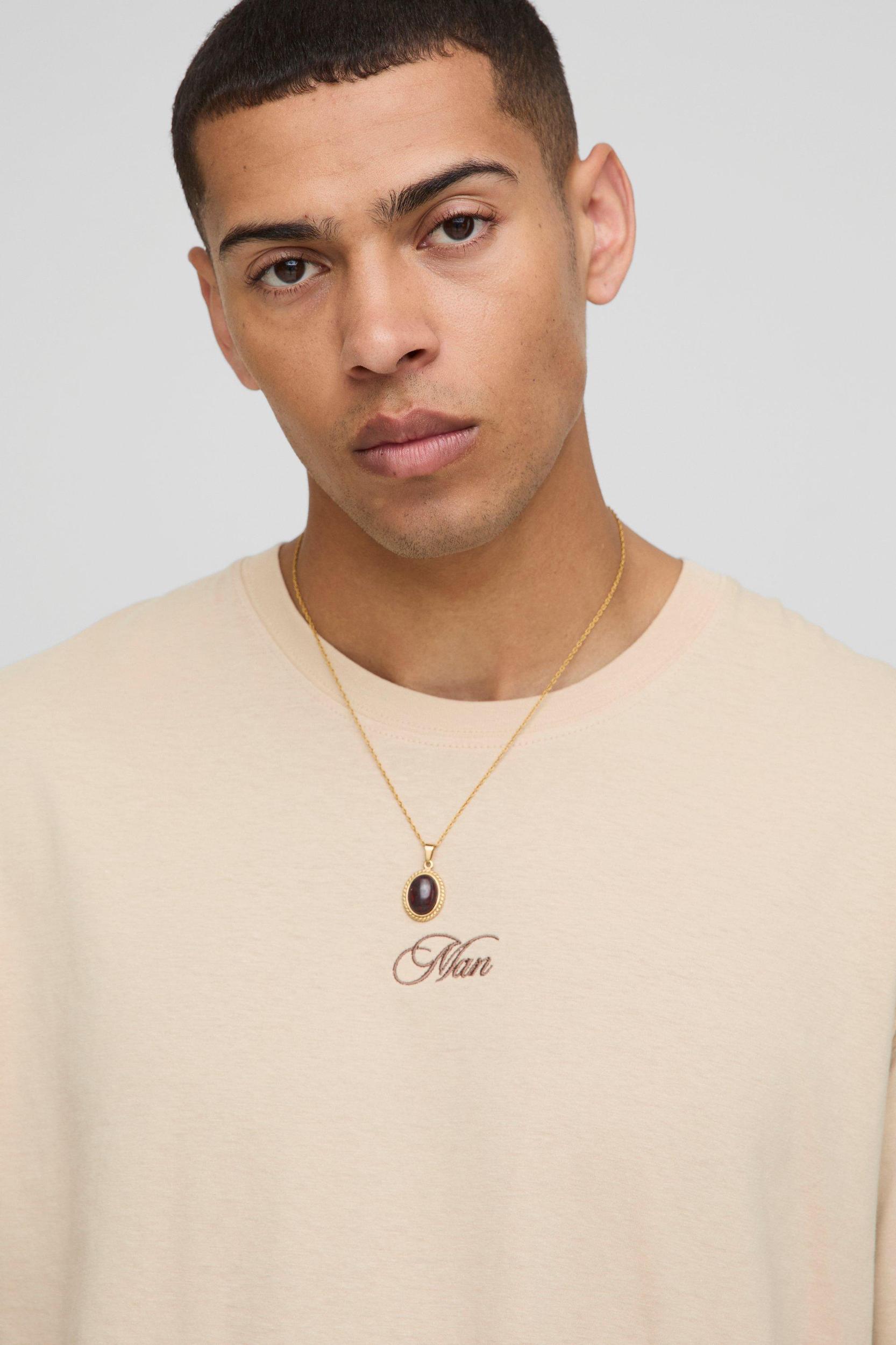 Taupe Oversized Embroidered MAN T-Shirt | boohooMAN USA Product Image