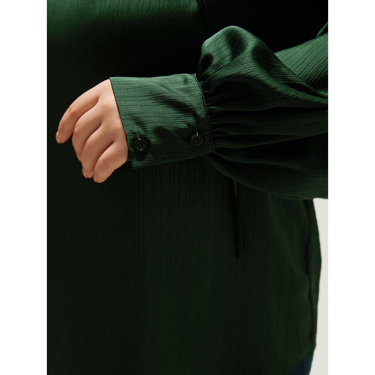 Plus Size DarkGreen Anti-Wrinkle Solid Knot Neck Gathered Lantern Sleeve Blouse Women Office Long Sleeve Tie Neck Work Blouses BloomChic 26/4X Product Image