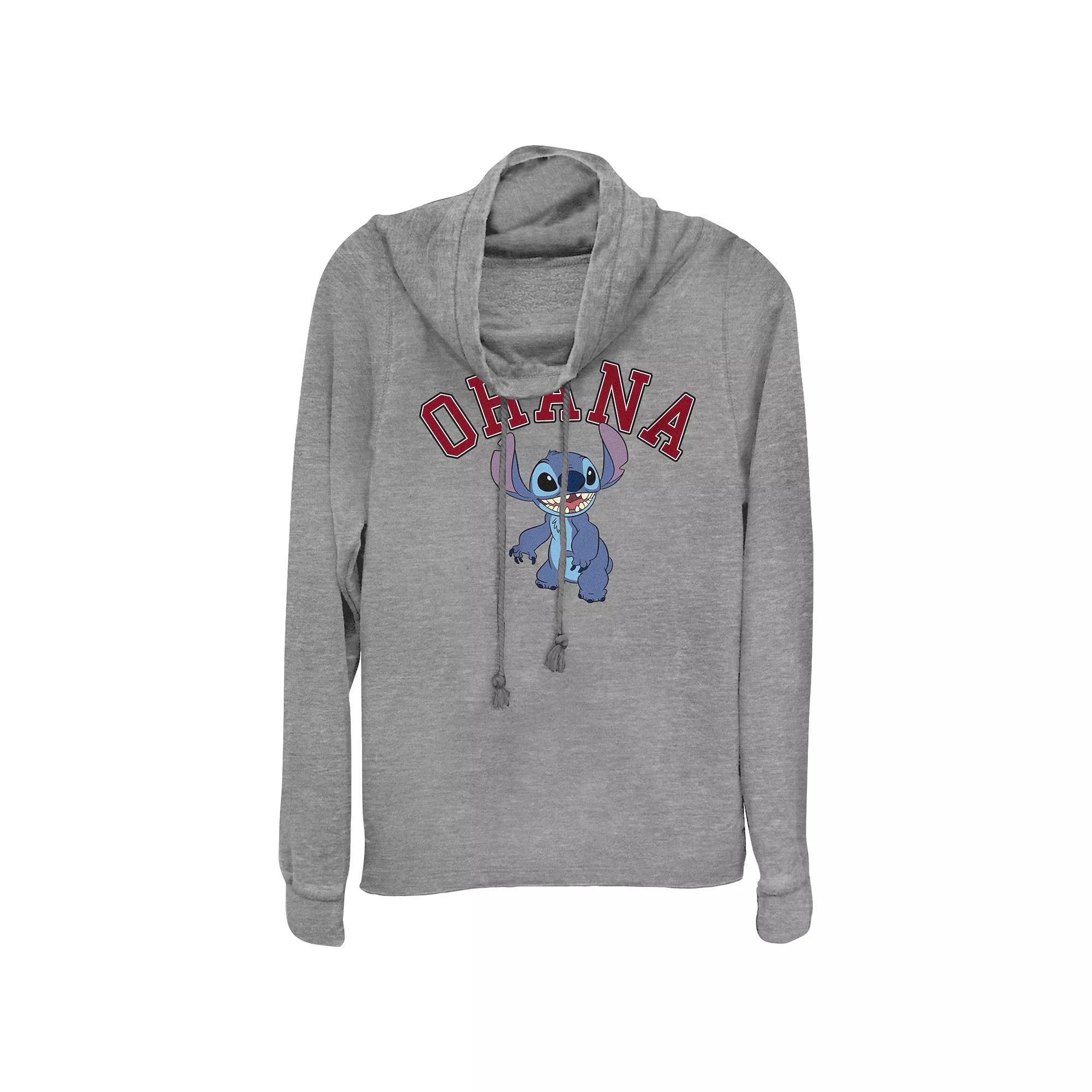 Juniors' Lilo & Stitch Ohana Varsity Stitch Cowlneck Graphic Lightweight Long Sleeve, Girl's,  Product Image