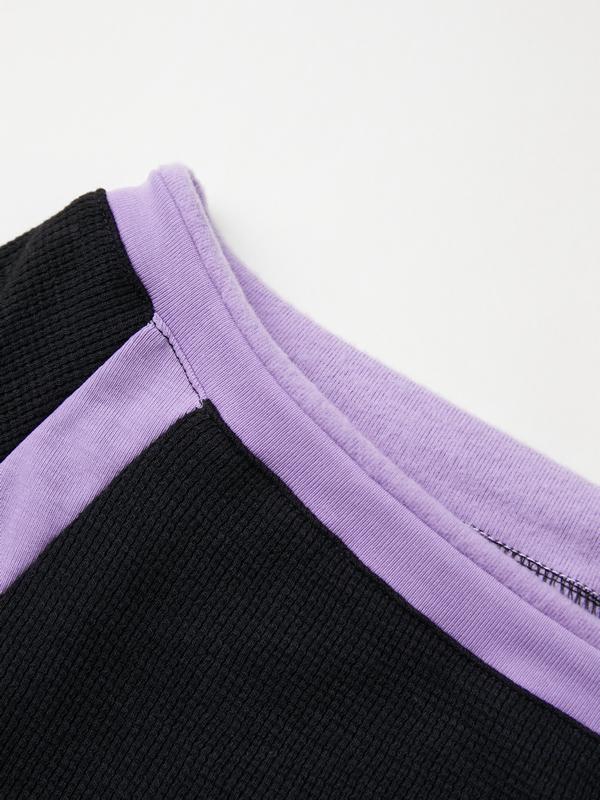 Contrast Color Off Shoulder Long Sleeve Tee Product Image