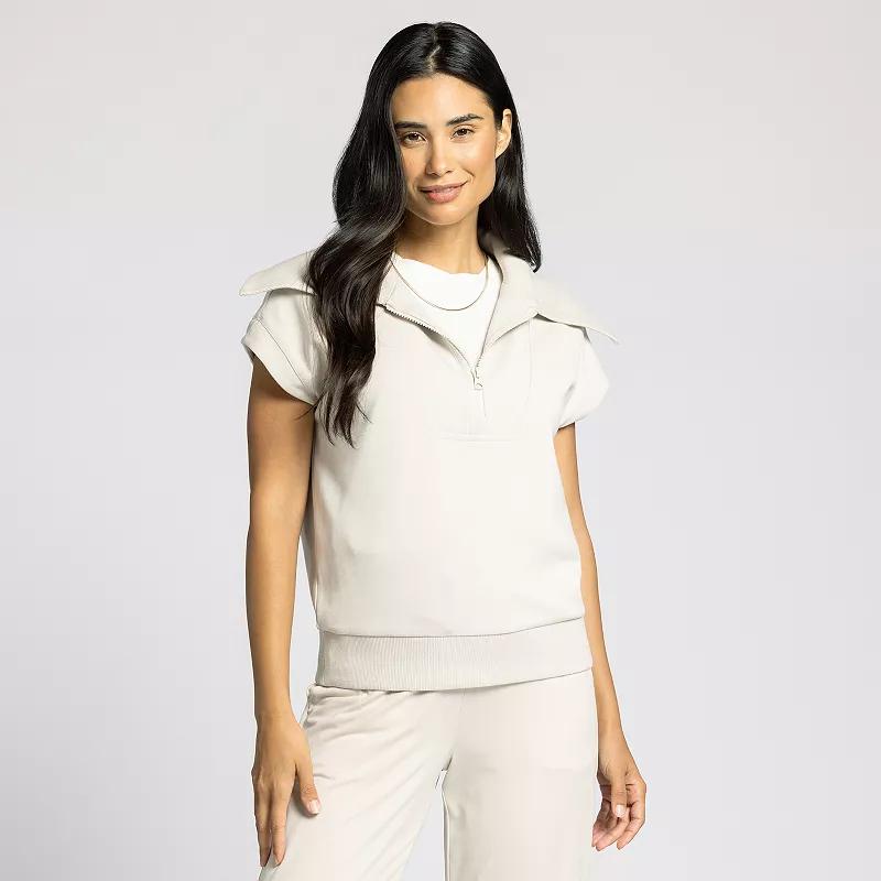 Women's Thread & Supply Half-Zip Short Sleeve Dolman Top, Size: XL, Brown Product Image