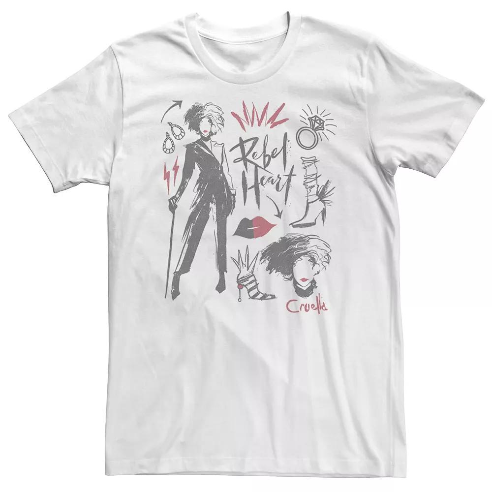 Big & Tall Disney Cruella Rebel Heart Collage Sketches Tee, Men's,  Product Image