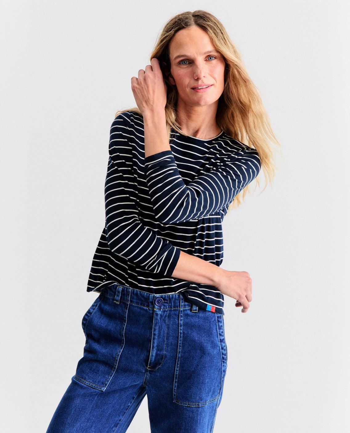 The Modern Long - Navy/Cream Pinstripe Female Product Image