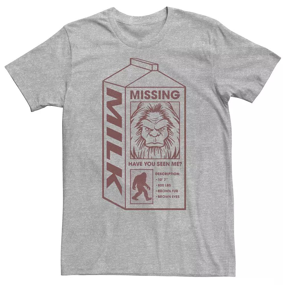 Men's Milk Carton Missing Bigfoot Graphic Tee, Size: XL, Athletic Grey Product Image