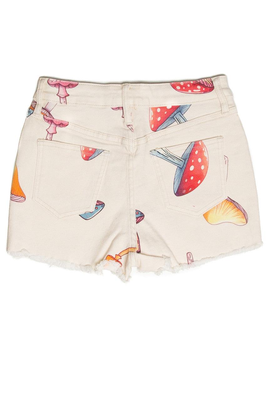 Large Mushroom Print Cut Off Shorts Product Image