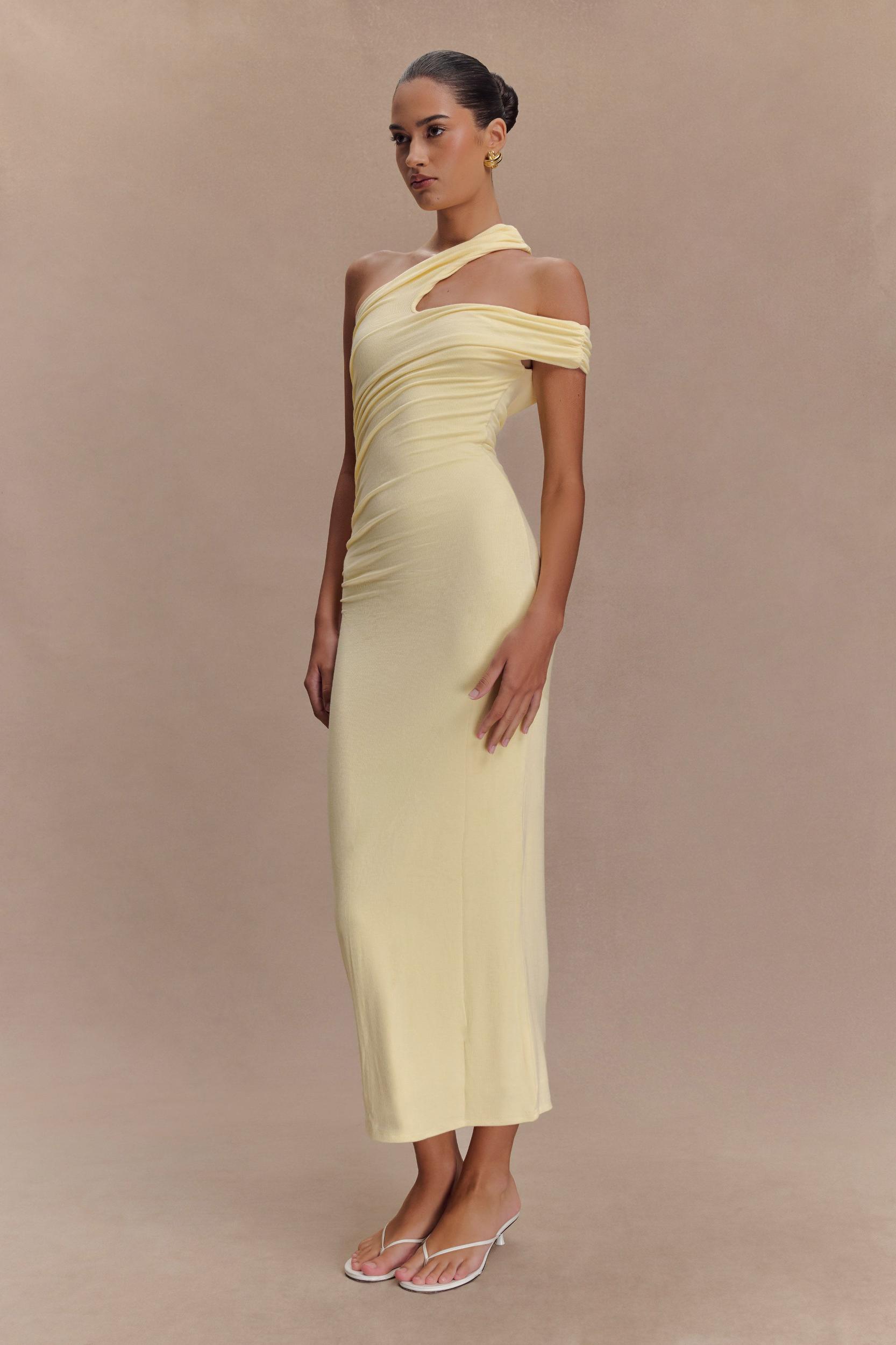 Anastasia One Shoulder Modal Midi Dress - Pale Lemon Product Image
