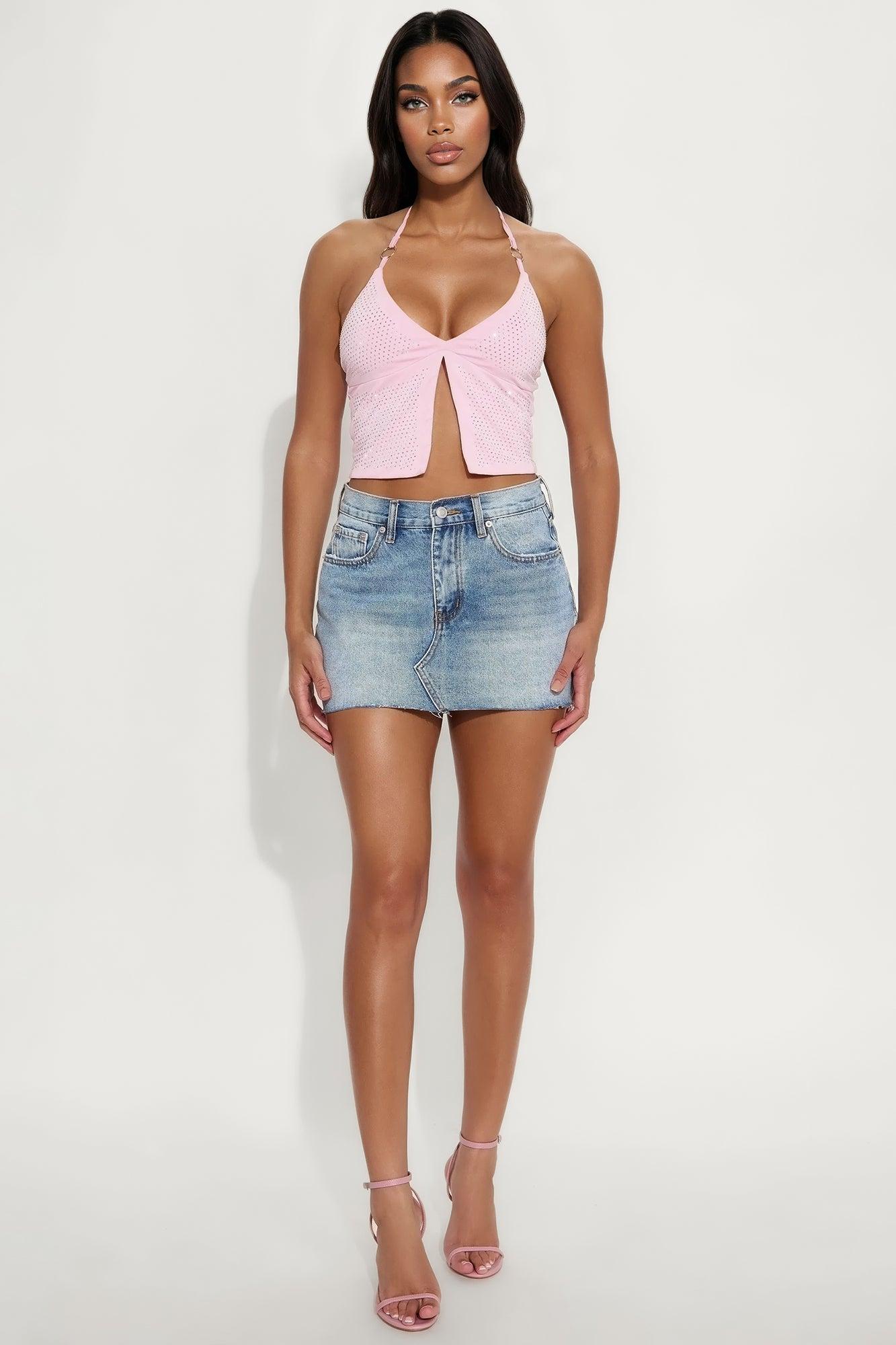 Zadie Flyaway Rhinestone Halter Top - Pink Female Product Image