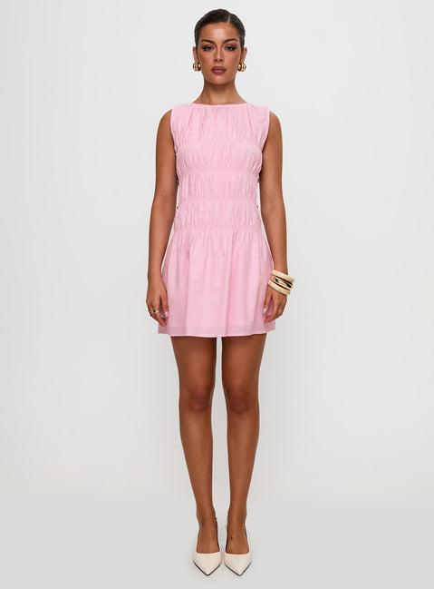 Evony Shirred Mini Dress Pink Product Image