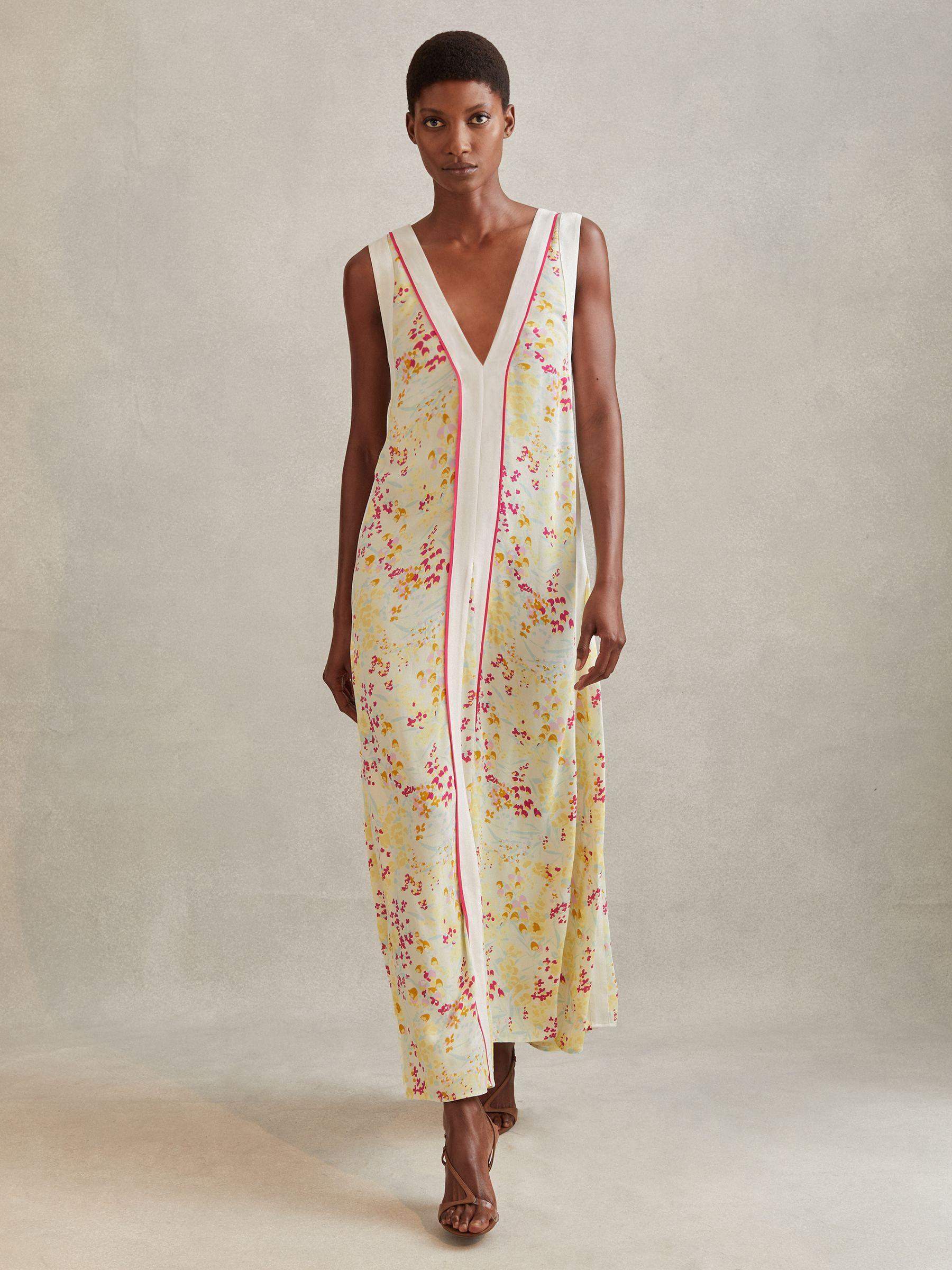 Floral Print Maxi Dress in Pink/Yellow Product Image