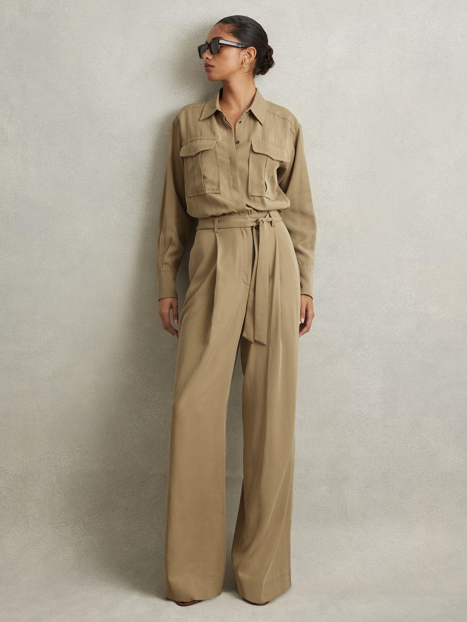 Lyocell Wide Leg Jumpsuit in Khaki Product Image