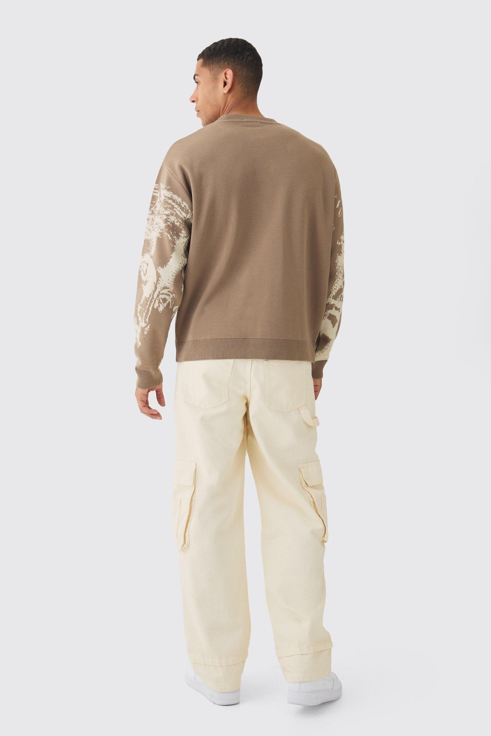 Oversized Renaissance Face Knit Sweater | boohooMAN USA Product Image