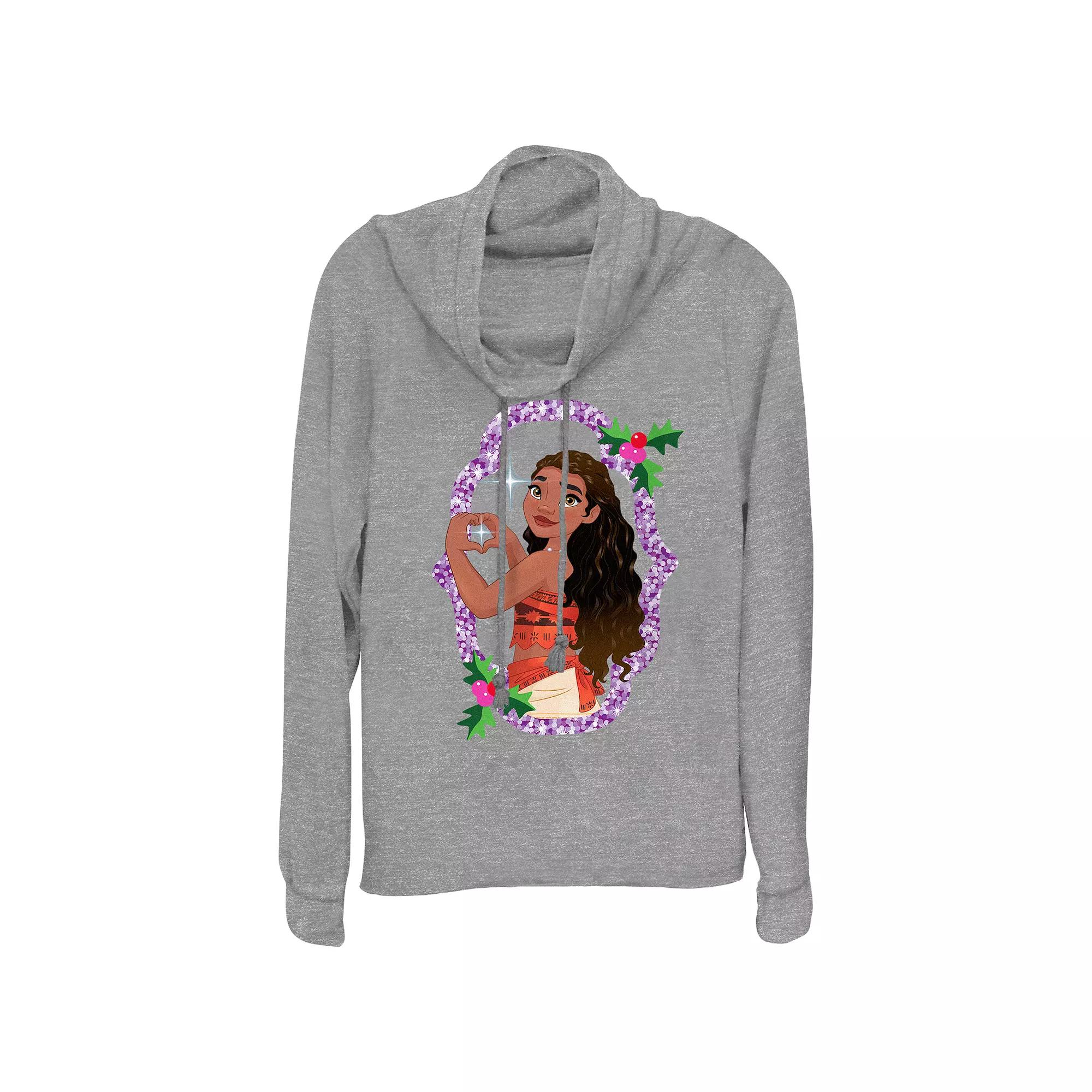 Disney's Moana Sparkling Christmas Wreath Women's Cowlneck Graphic Lightweight Long Sleeve,  Product Image